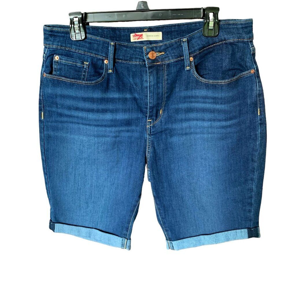 Levi Strauss Jean Shorts Women 14 Blue Very Stretchy Casual Vacation Beach Light